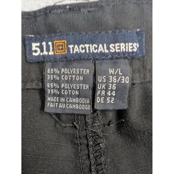 5.11 Tactical Series Pants Mens 36x30 Black Cargo Ripstop Polyester Hiking Work - Picture 12 of 13